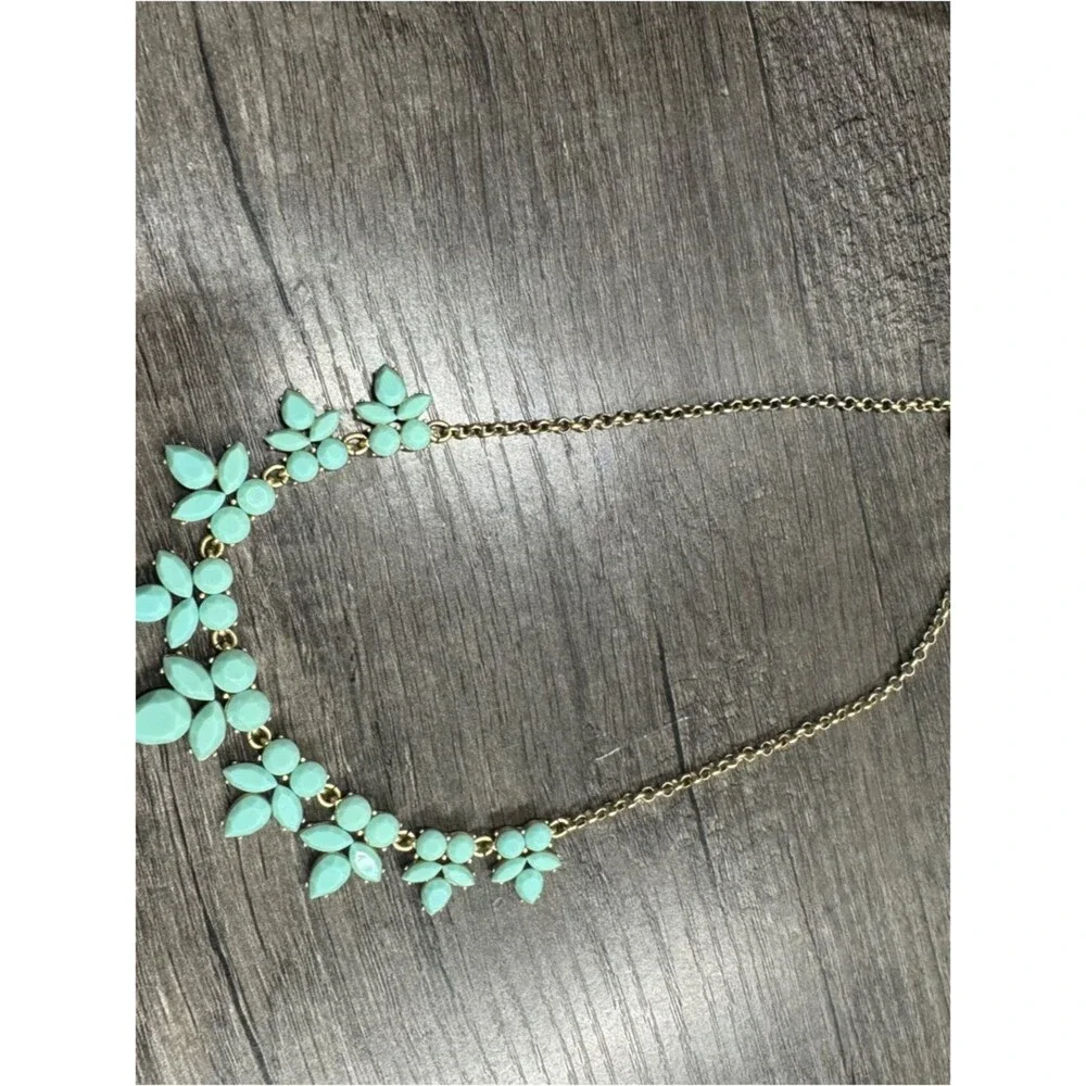 J. Crew Gold-Tone Necklace with Mint Green Floral Stones